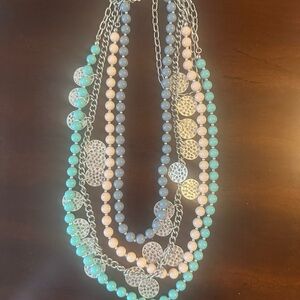 Premier Designs Blue and Pink Beaded Necklace